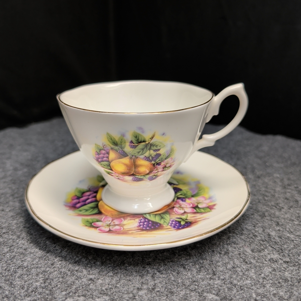 Elegant Fruit Design Tea Cup and Saucer Set
